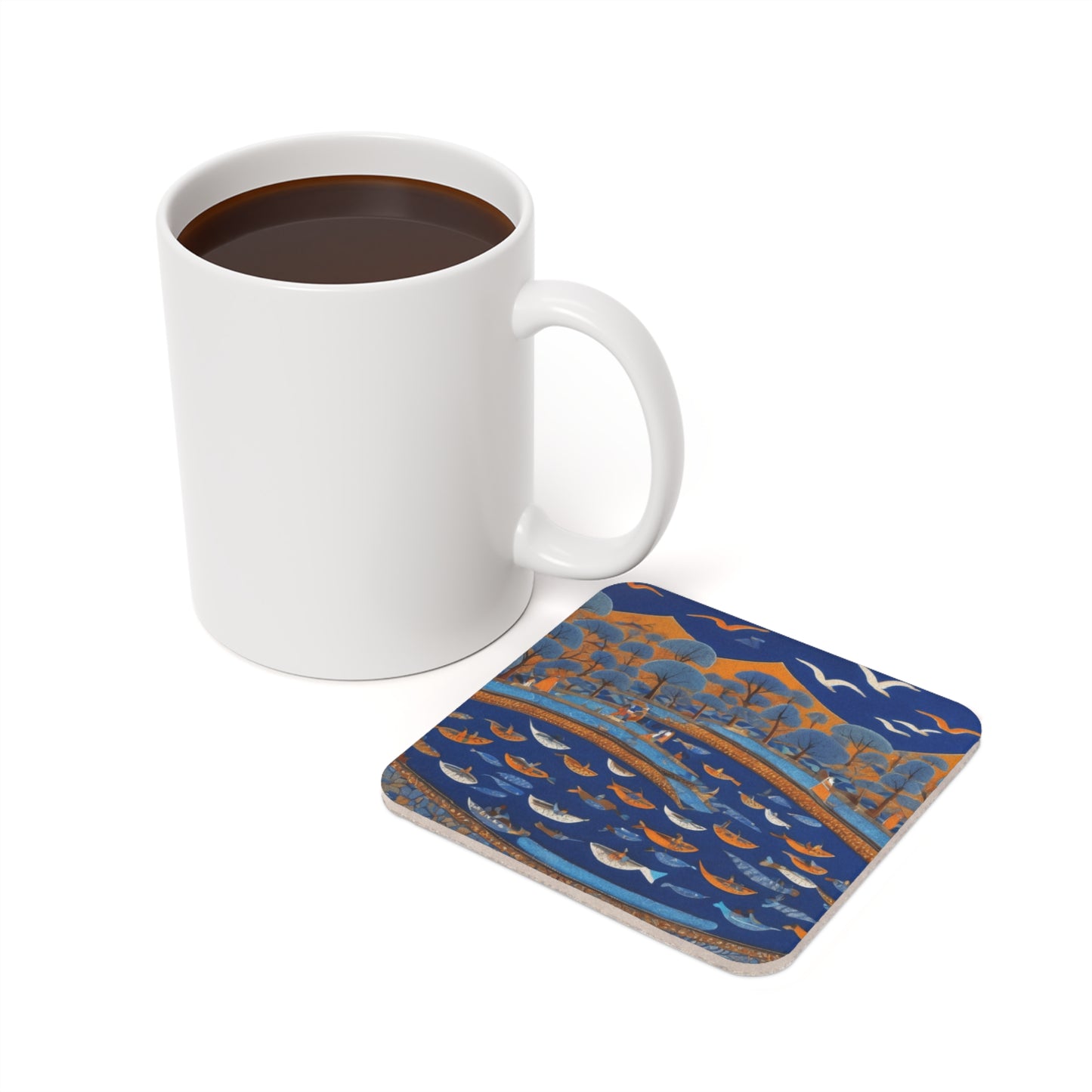 Gond Art – River Journey | Coaster Set (Square & Round) | Artloom Gallery
