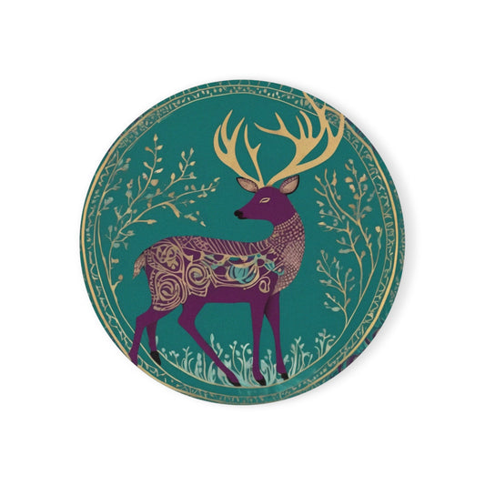 Deer In The Forest– Art Deco Coaster Set (Square & Round) | Artloom Gallery