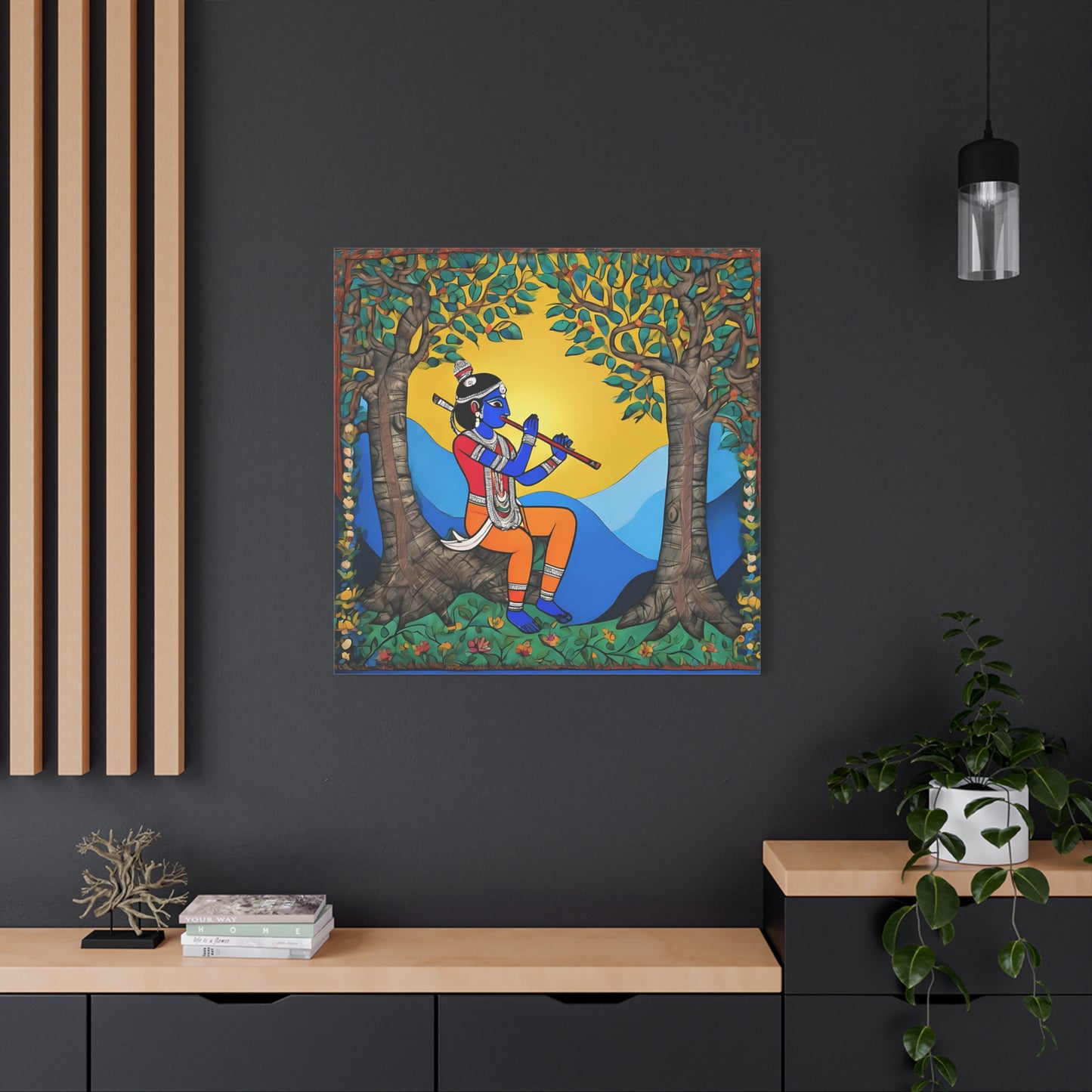 Lord Krishna Madhubani Style Canvas Print | Artloom Gallery