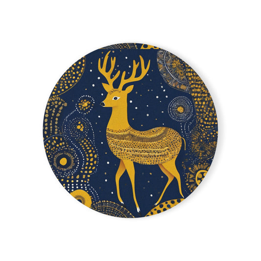 Dancing Deer – Gond Tribal Art Coaster Set (Square & Round) | Artloom Gallery