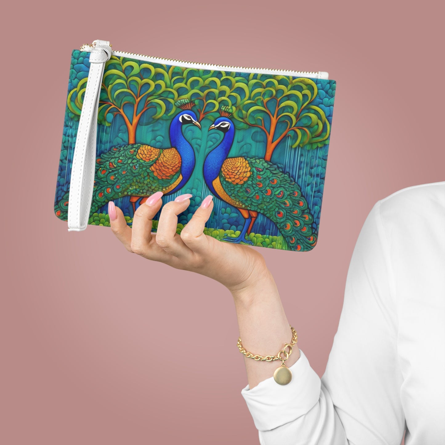 Gond Art – Dancing Peacocks in the Rain | Elegant Clutch Bag | Artloom Gallery