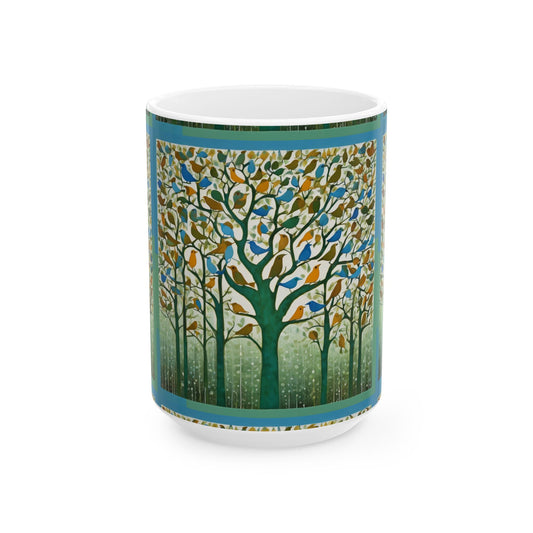 Gond Art – Birds Singing in the Rain | Ceramic Mug | Artloom Gallery