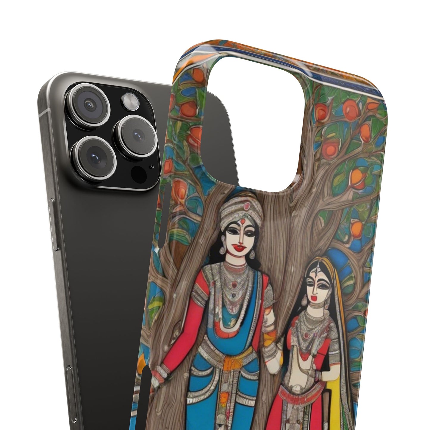 Classic Madhubani Radha Krishna Painting Night Slim Phone Case | Artloom Gallery