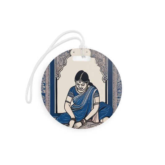 Kalamkari Art Woman Making Kolam – Luggage Tag | Artloom Gallery