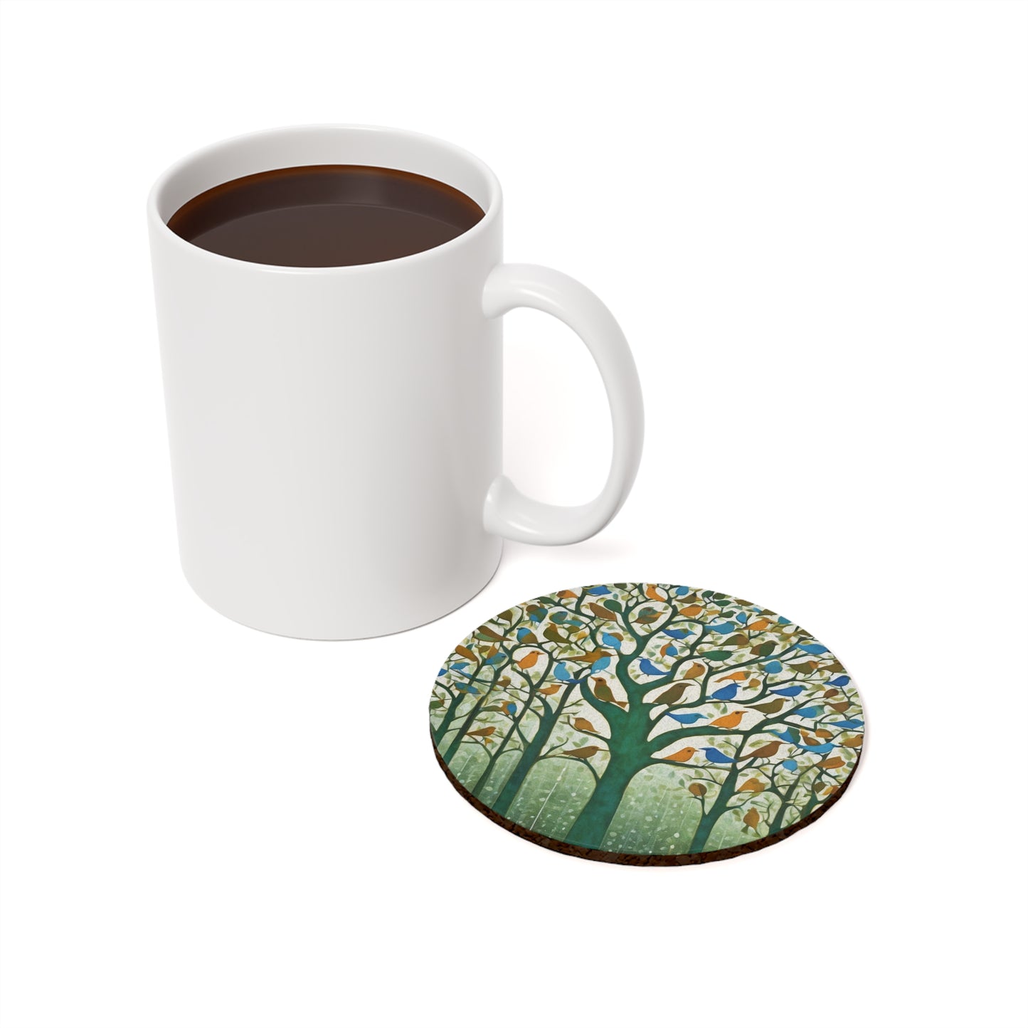 Gond Art – Birds Singing in the Rain | Coaster Set (Square & Round) | Artloom Gallery