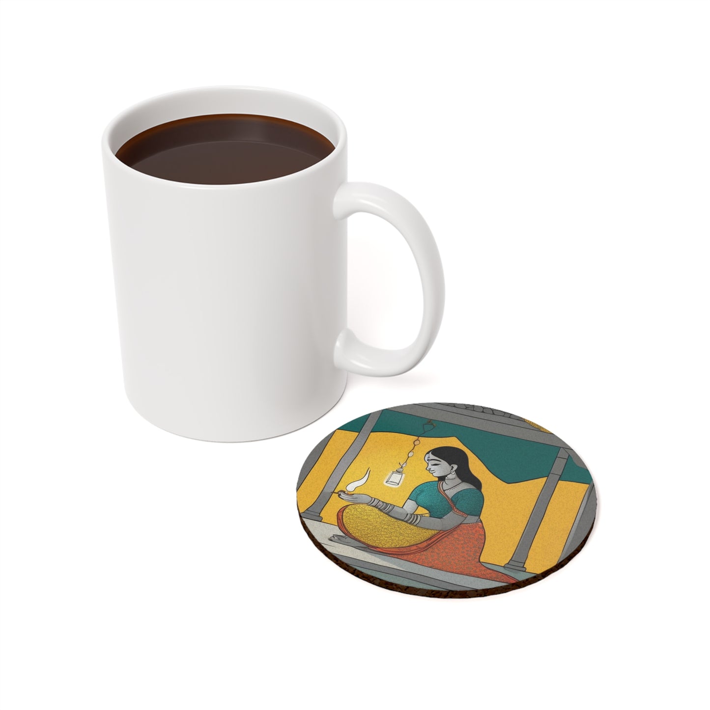 Diwali Diya – Madhubani Coaster Set (Square & Round) | Artloom Gallery