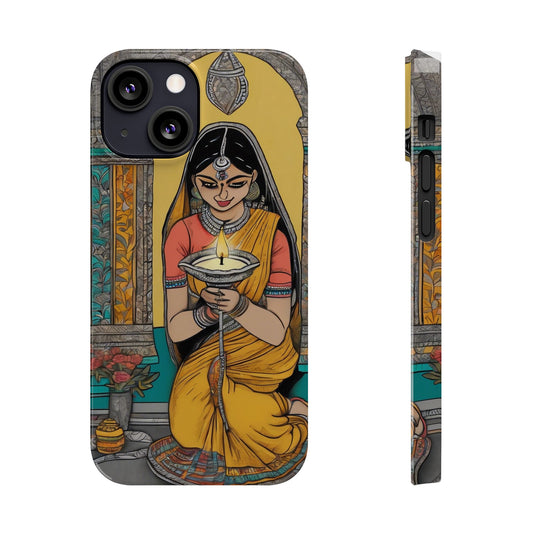 Lady With The Lamp Madhubani Art Slim Phone Case | Artloom Gallery