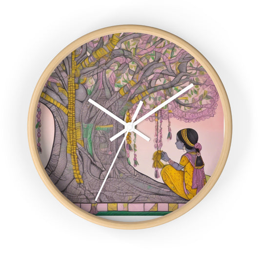 Madhubani Folk Art Wishing Tree - Boho Wall Clock | Artloom Gallery