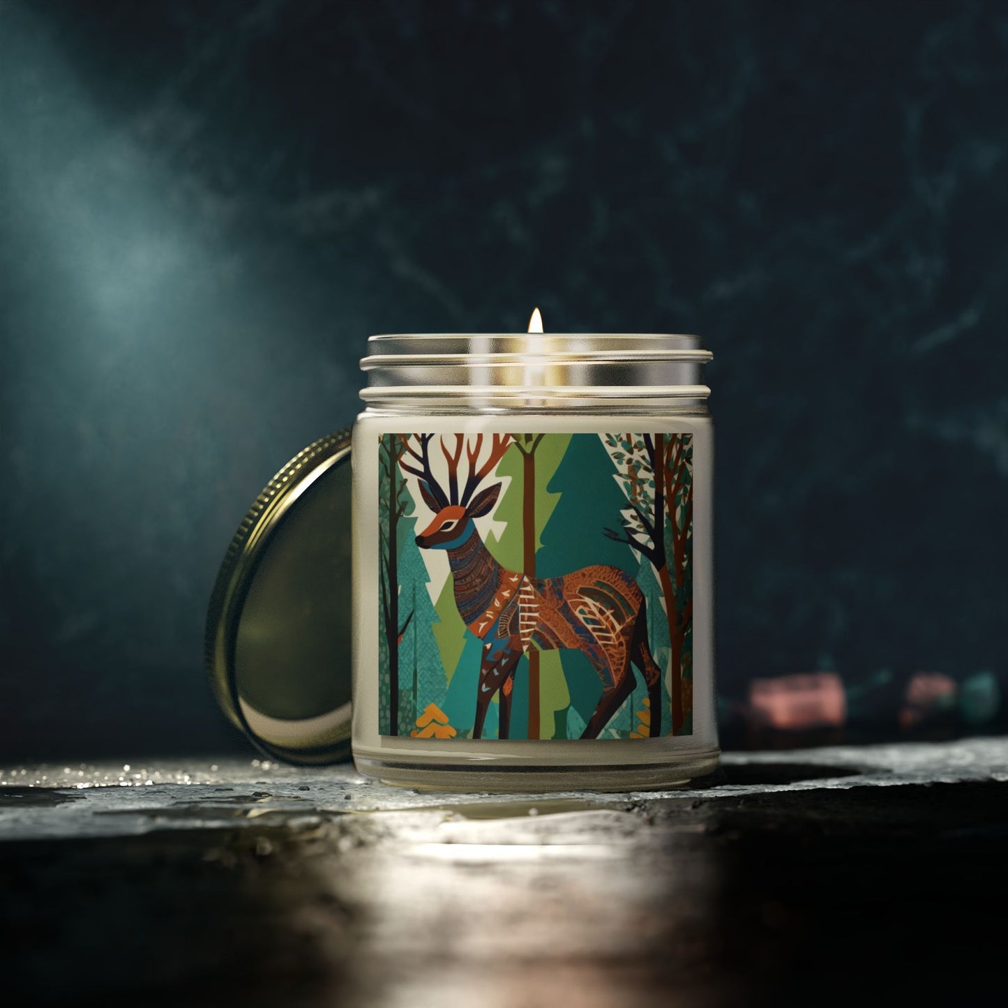 Serene Deer - Gond Tribal Art Scented Candle (4oz, 9oz) | Artloom Gallery