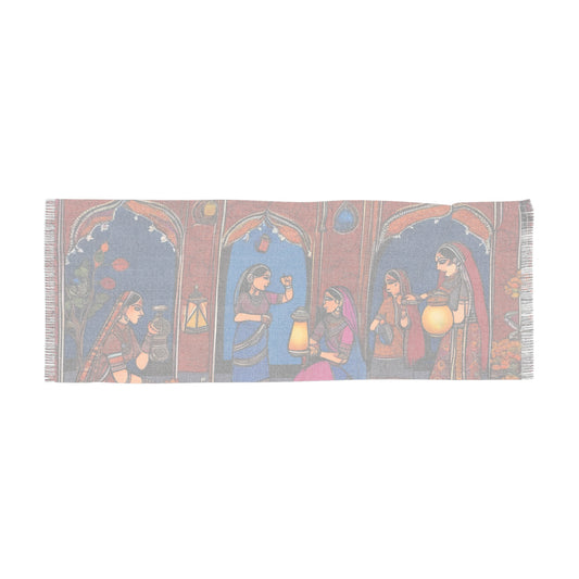 Lighting The Lamps – Rajasthani Design Light Scarf (27x71 in) | Artloom Gallery
