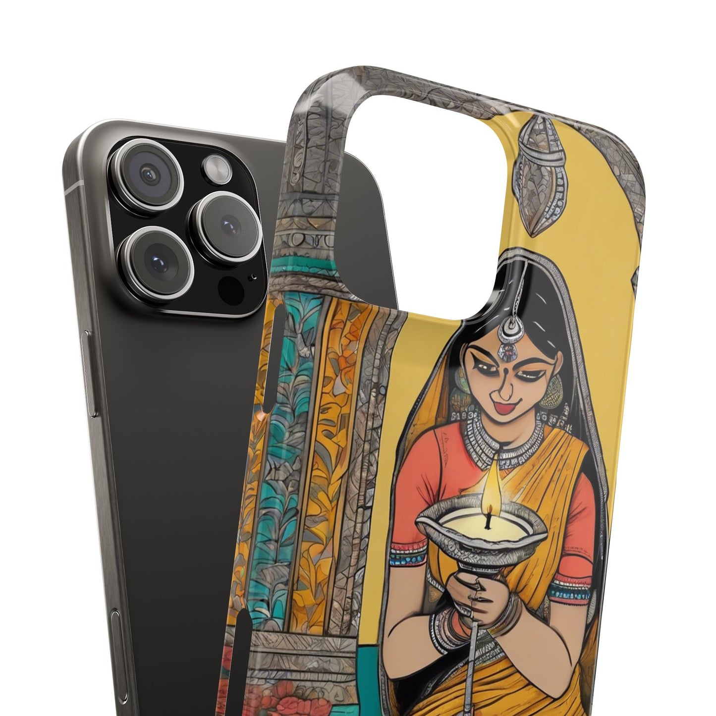 Lady With The Lamp Madhubani Art Slim Phone Case | Artloom Gallery