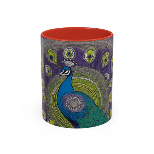 Colorful Peacock Madhubani Painting – Ceramic Accent Coffee Mug (11oz/15oz) | Artloom Gallery