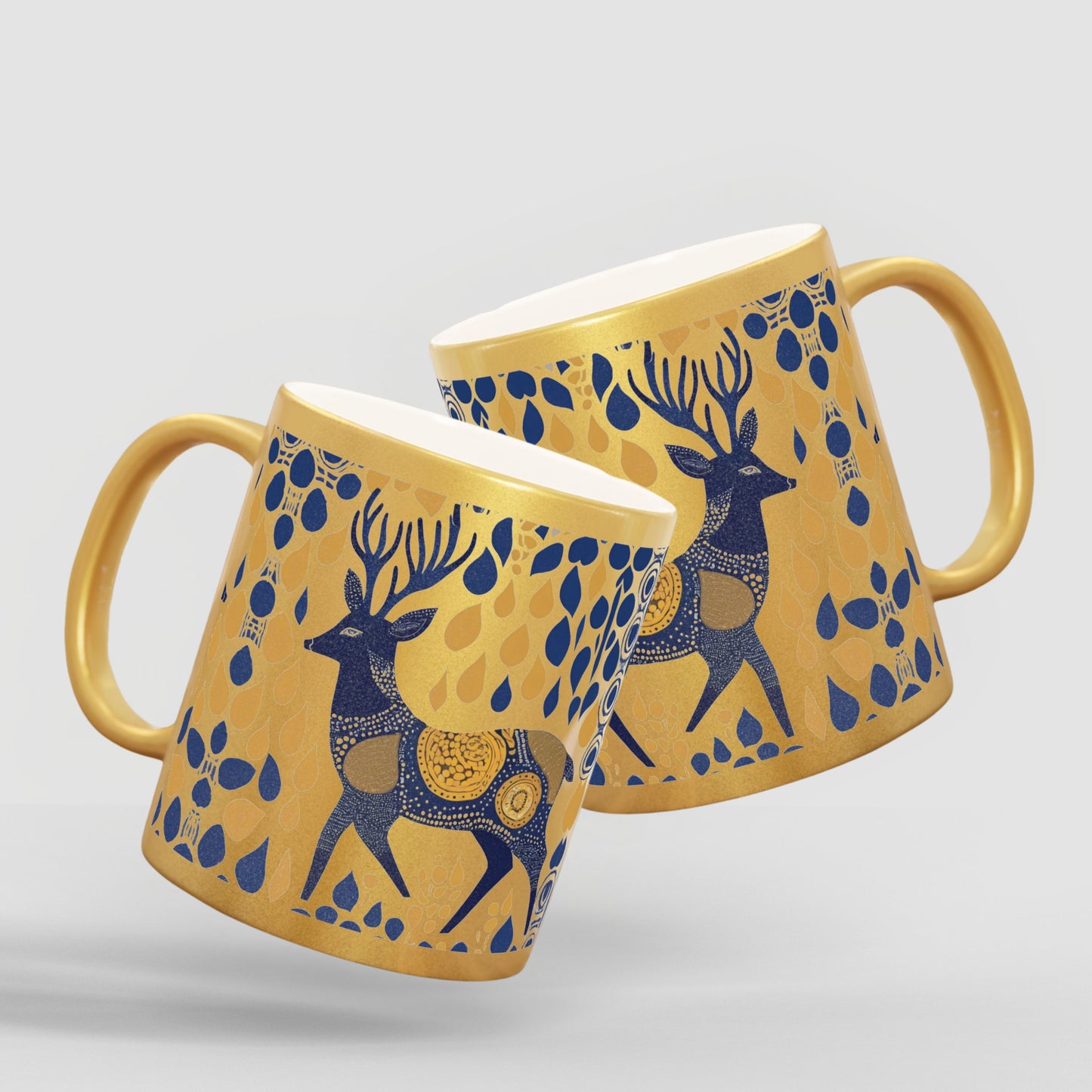 Gond Tribal Deer Design – Metallic Coffee Mug (Gold/Silver, 11oz) | Artloom Gallery