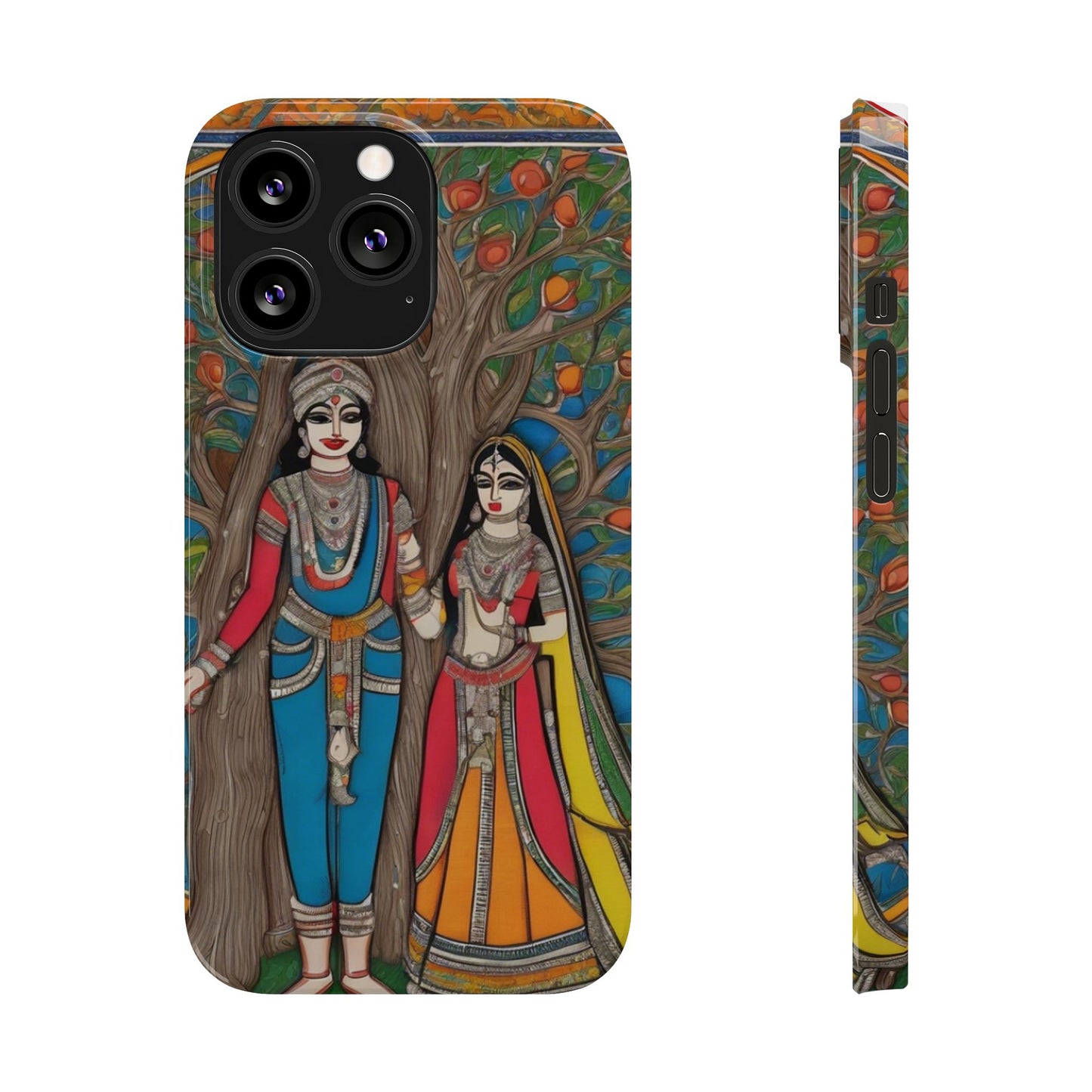 Classic Madhubani Radha Krishna Painting Night Slim Phone Case | Artloom Gallery