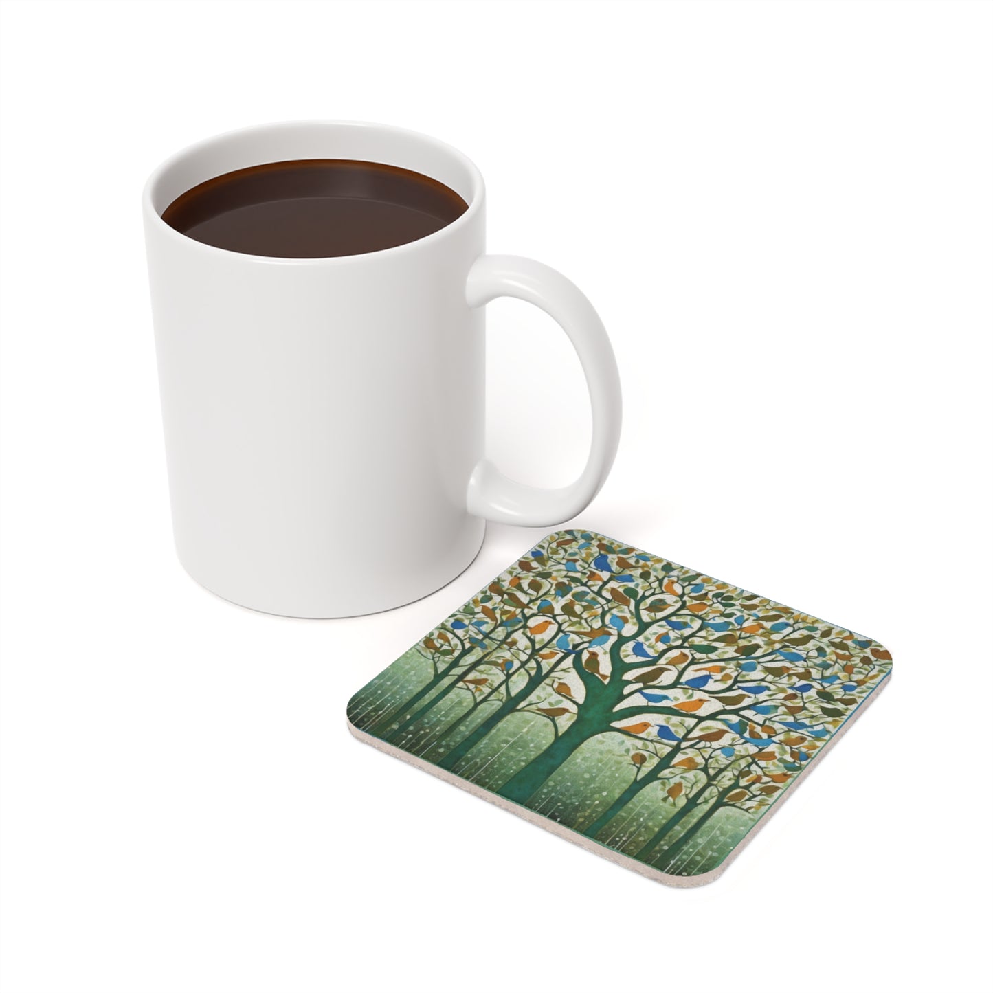Gond Art – Birds Singing in the Rain | Coaster Set (Square & Round) | Artloom Gallery