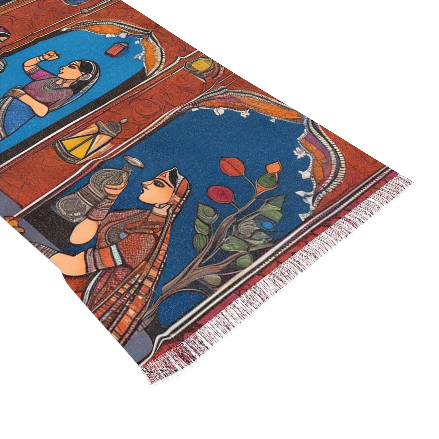 Lighting The Lamps – Rajasthani Design Light Scarf (27x71 in) | Artloom Gallery