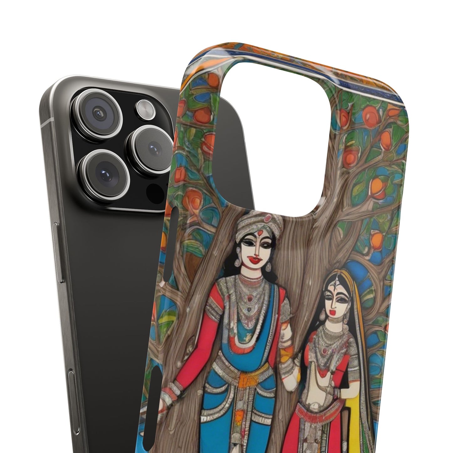 Classic Madhubani Radha Krishna Painting Night Slim Phone Case | Artloom Gallery