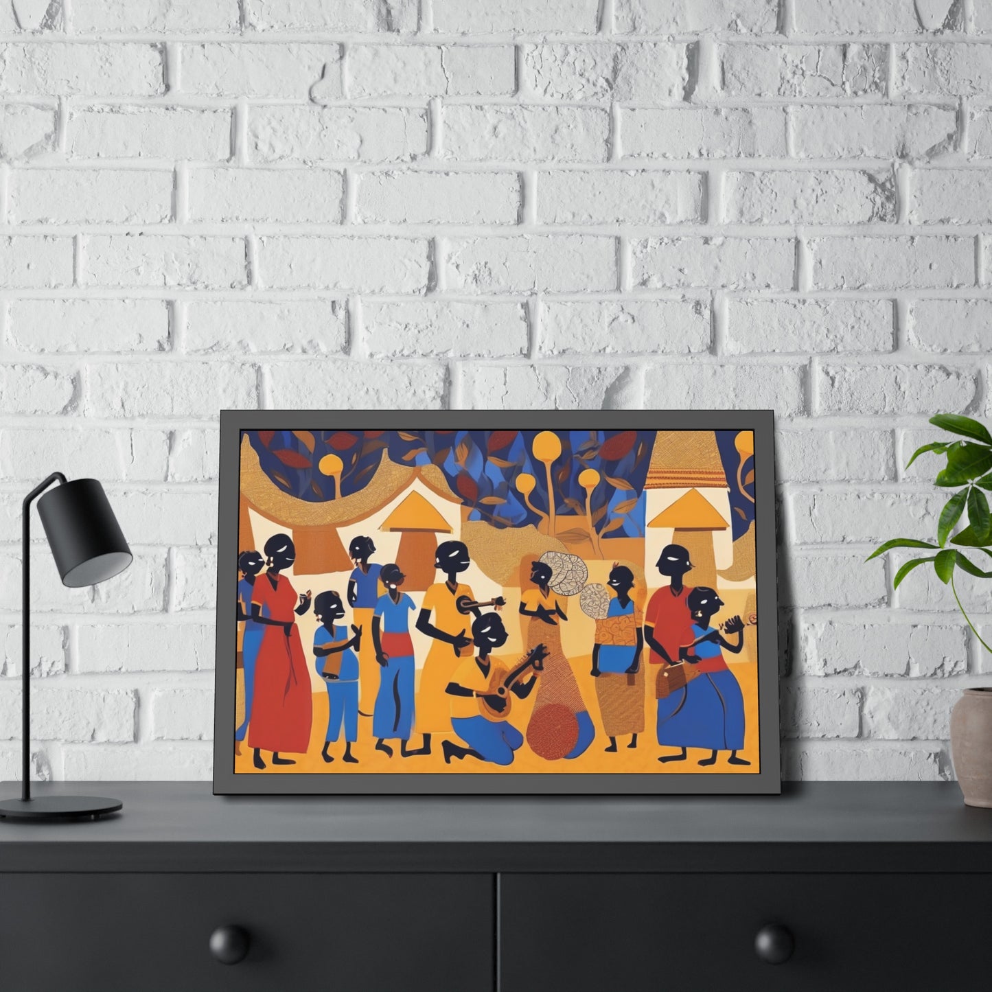 Tribal Art Colorful Celebration - Wooden Frame Museum Quality Art Print
