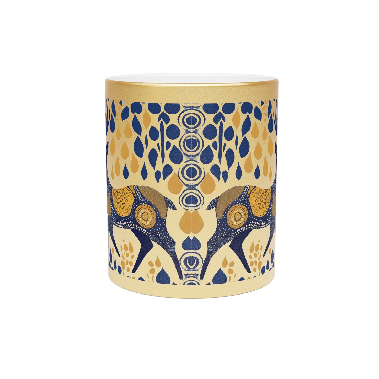 Gond Tribal Deer Design – Metallic Coffee Mug (Gold/Silver, 11oz) | Artloom Gallery