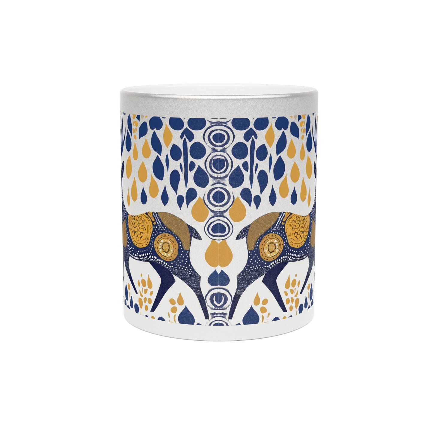 Gond Tribal Deer Design – Metallic Coffee Mug (Gold/Silver, 11oz) | Artloom Gallery