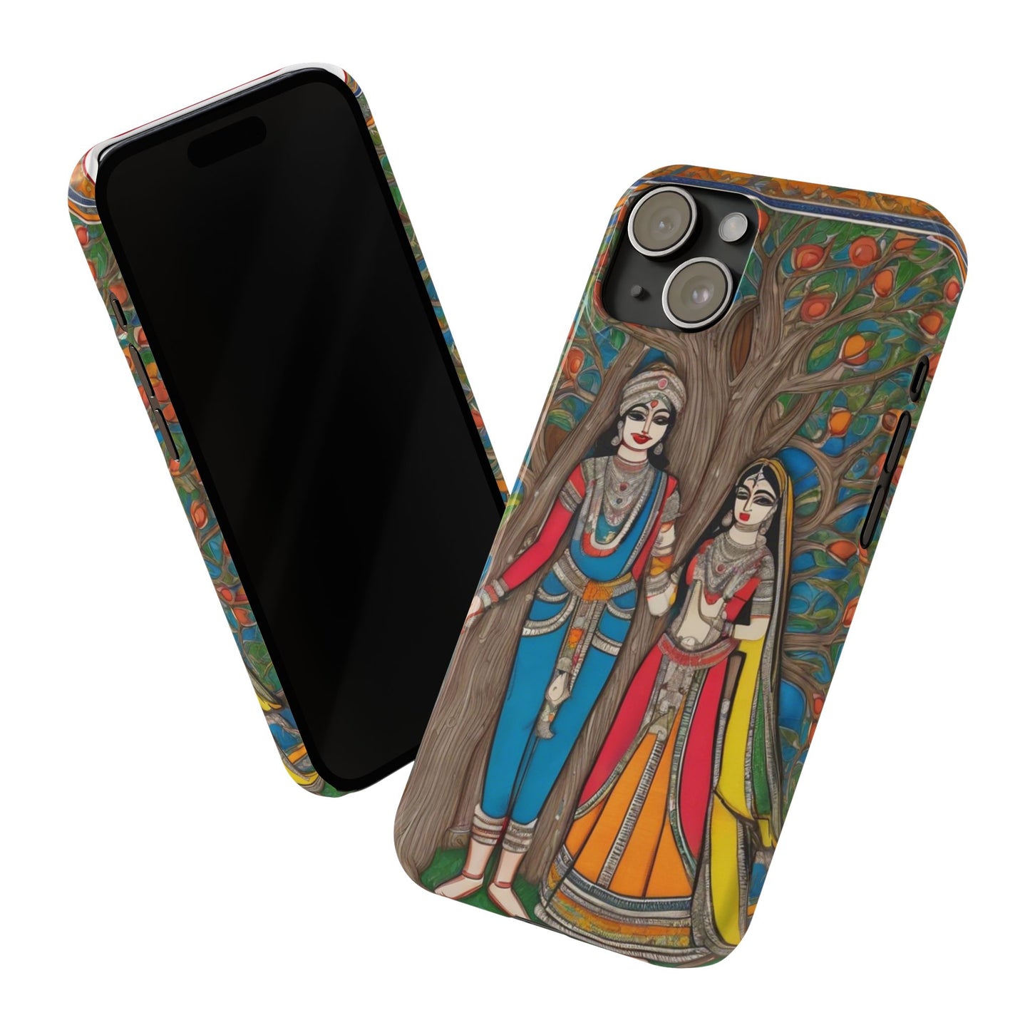 Classic Madhubani Radha Krishna Painting Night Slim Phone Case | Artloom Gallery