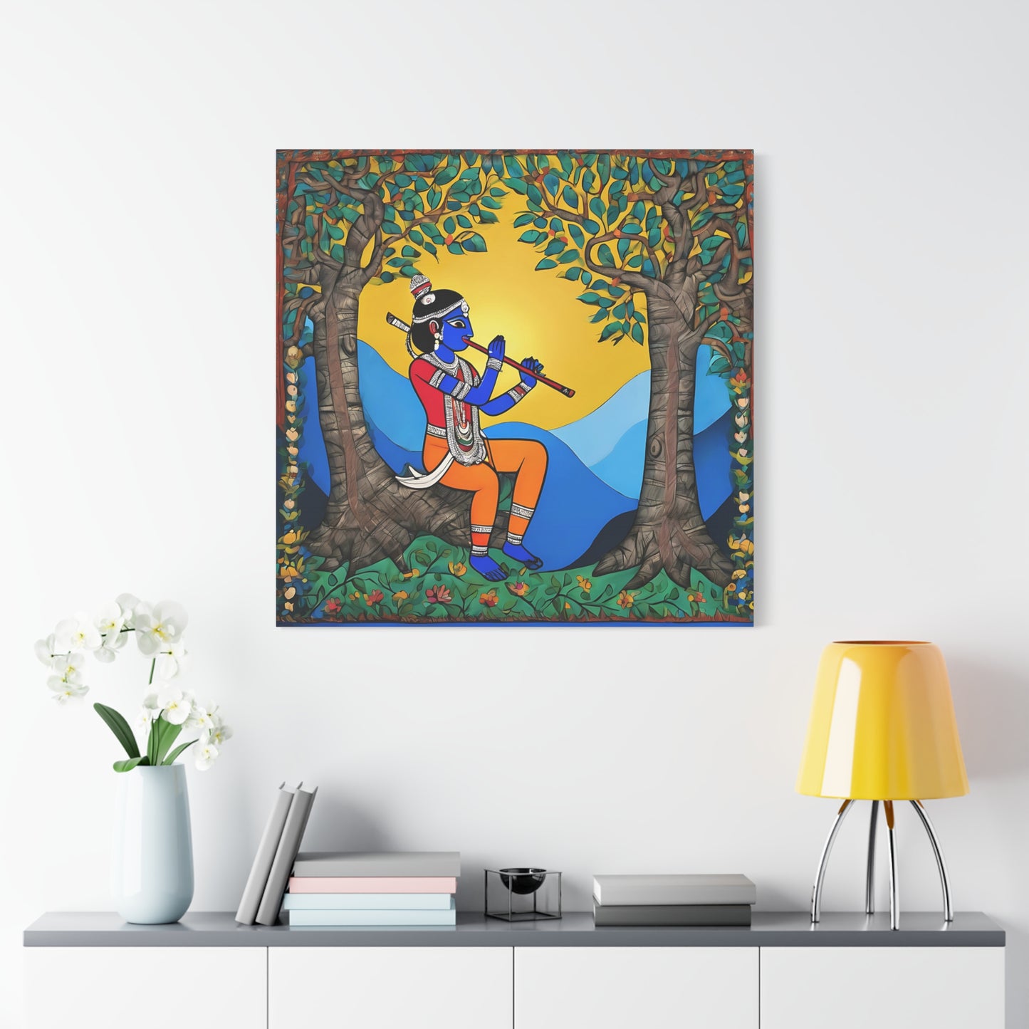 Lord Krishna Madhubani Style Canvas Print | Artloom Gallery