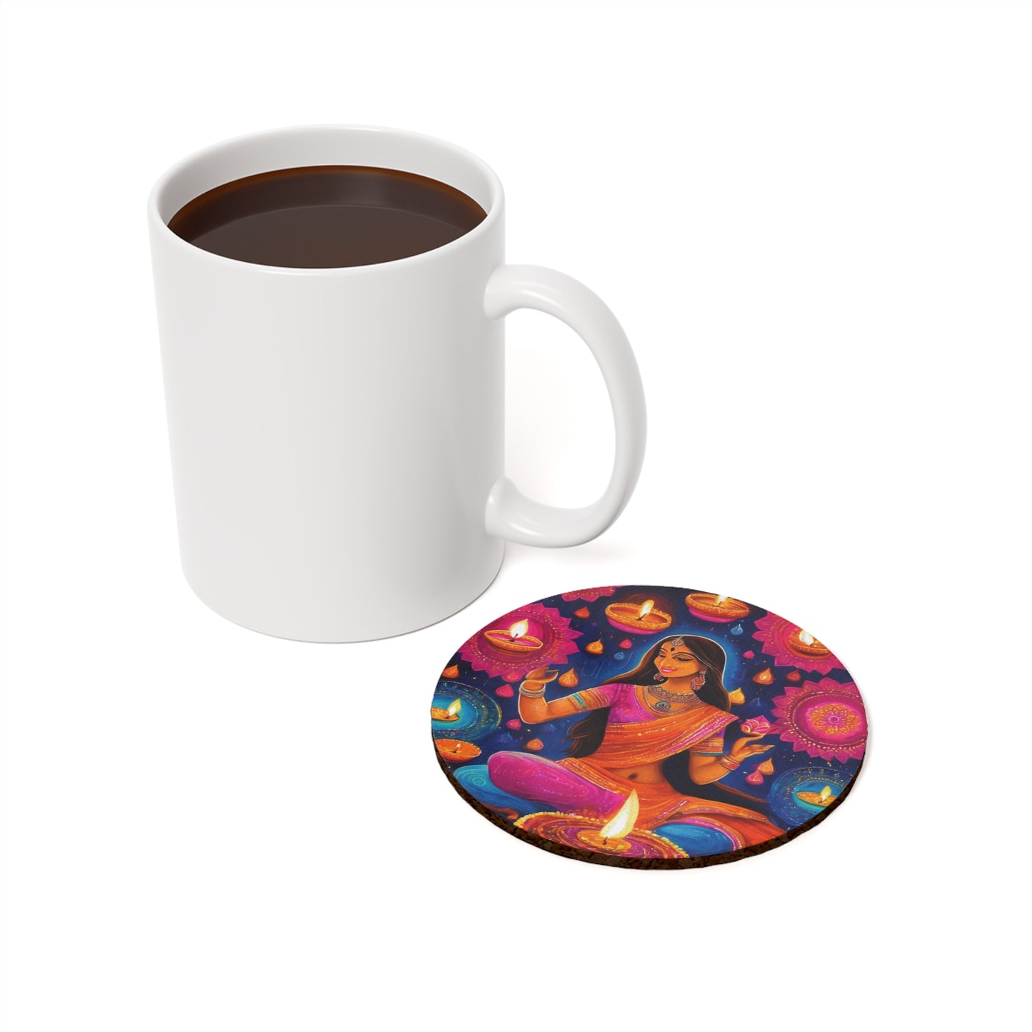 Diwali Celebration – Artistic Coaster Set (Square & Round) | Artloom Gallery