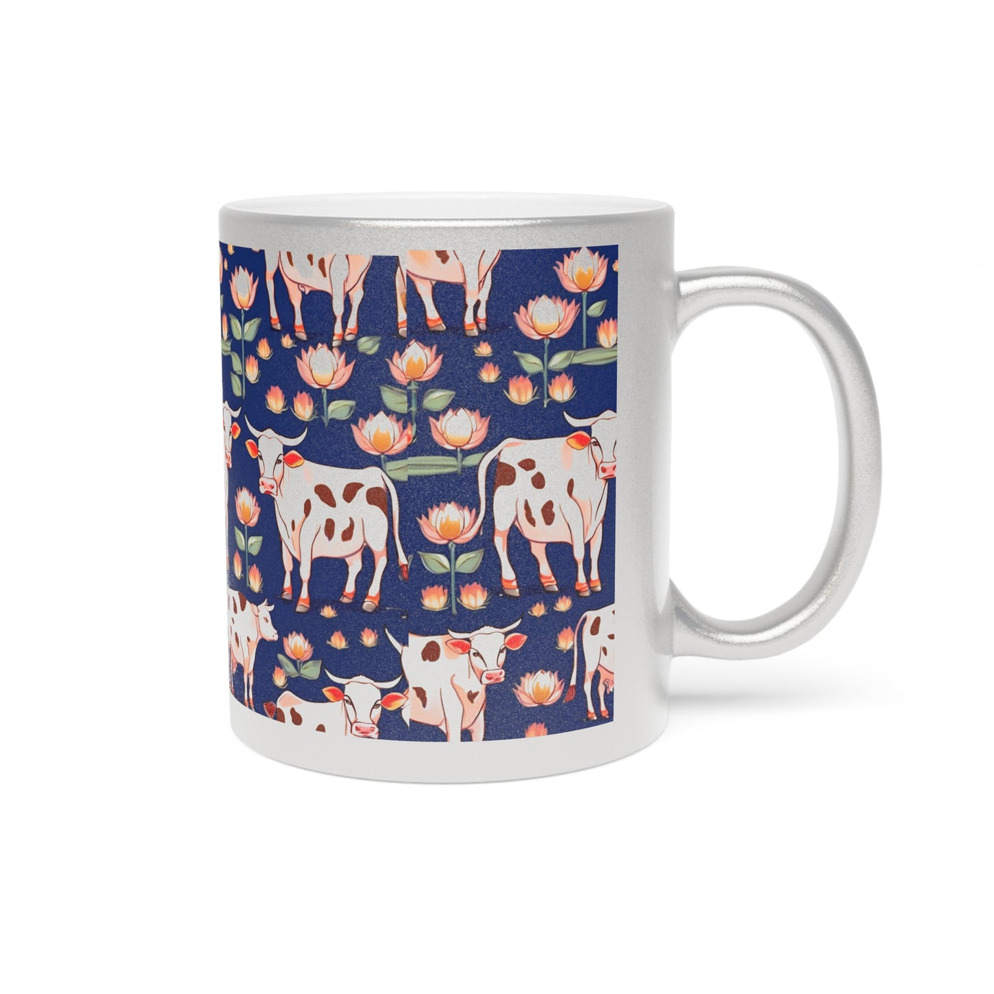 Pichwai Cows and Lotus – Metallic Coffee Mug (Gold/Silver, 11oz) | Artloom Gallery