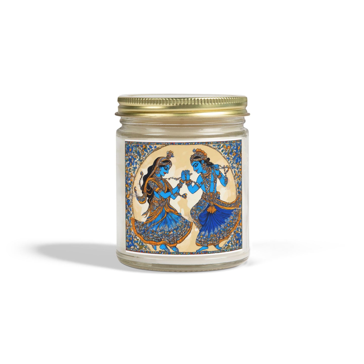 Dancing Radha Krishna - Kalamkari Art Scented Candle (4oz, 9oz) | Artloom Gallery