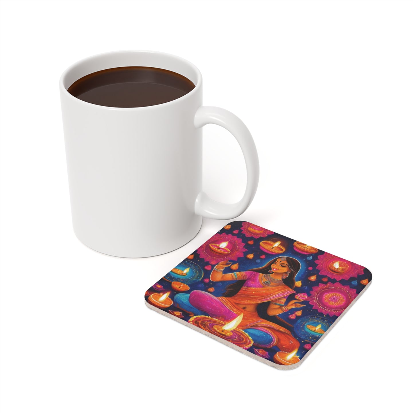 Diwali Celebration – Artistic Coaster Set (Square & Round) | Artloom Gallery