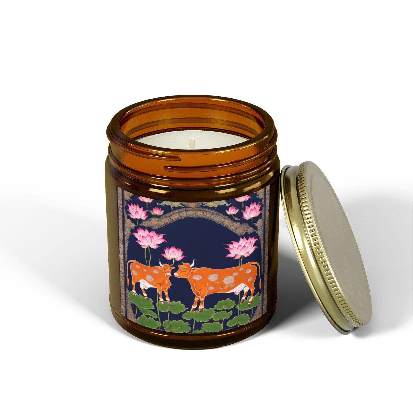 Cows and Lotus - Pichwai Art Scented Candle (4oz, 9oz) | Artloom Gallery