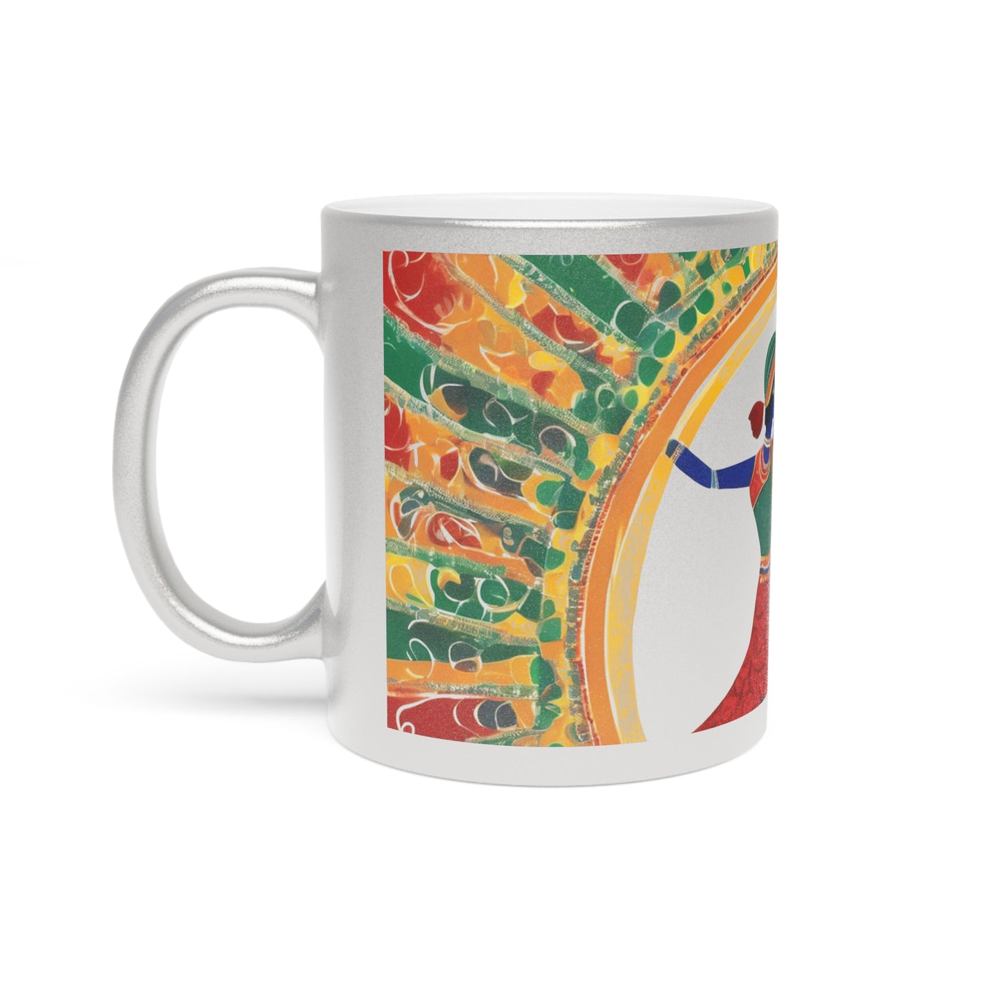 Warli Art Women Dancing Garba – Metallic Coffee Mug (Gold/Silver, 11oz) | Artloom Gallery