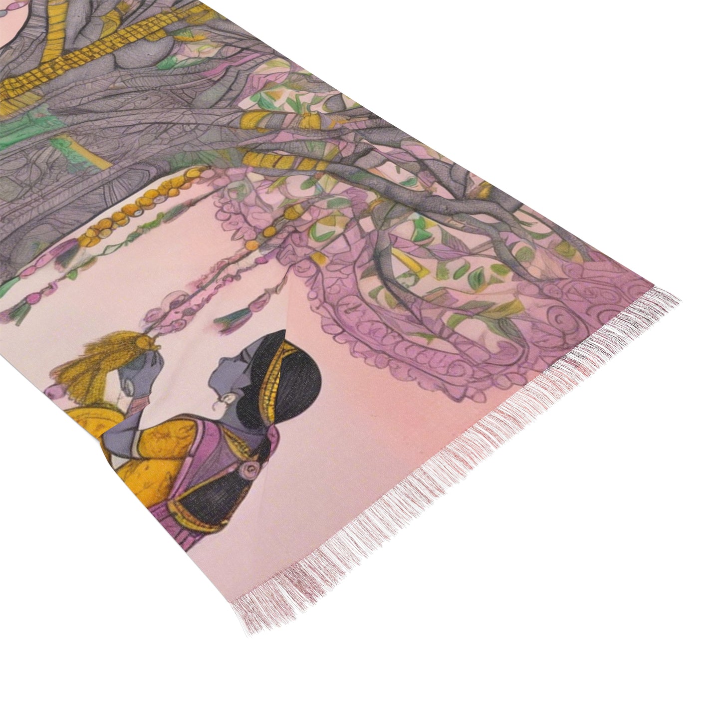 Good Luck Wishing Tree – Madhubani Print - Light Scarf (27x71 in) | Artloom Gallery