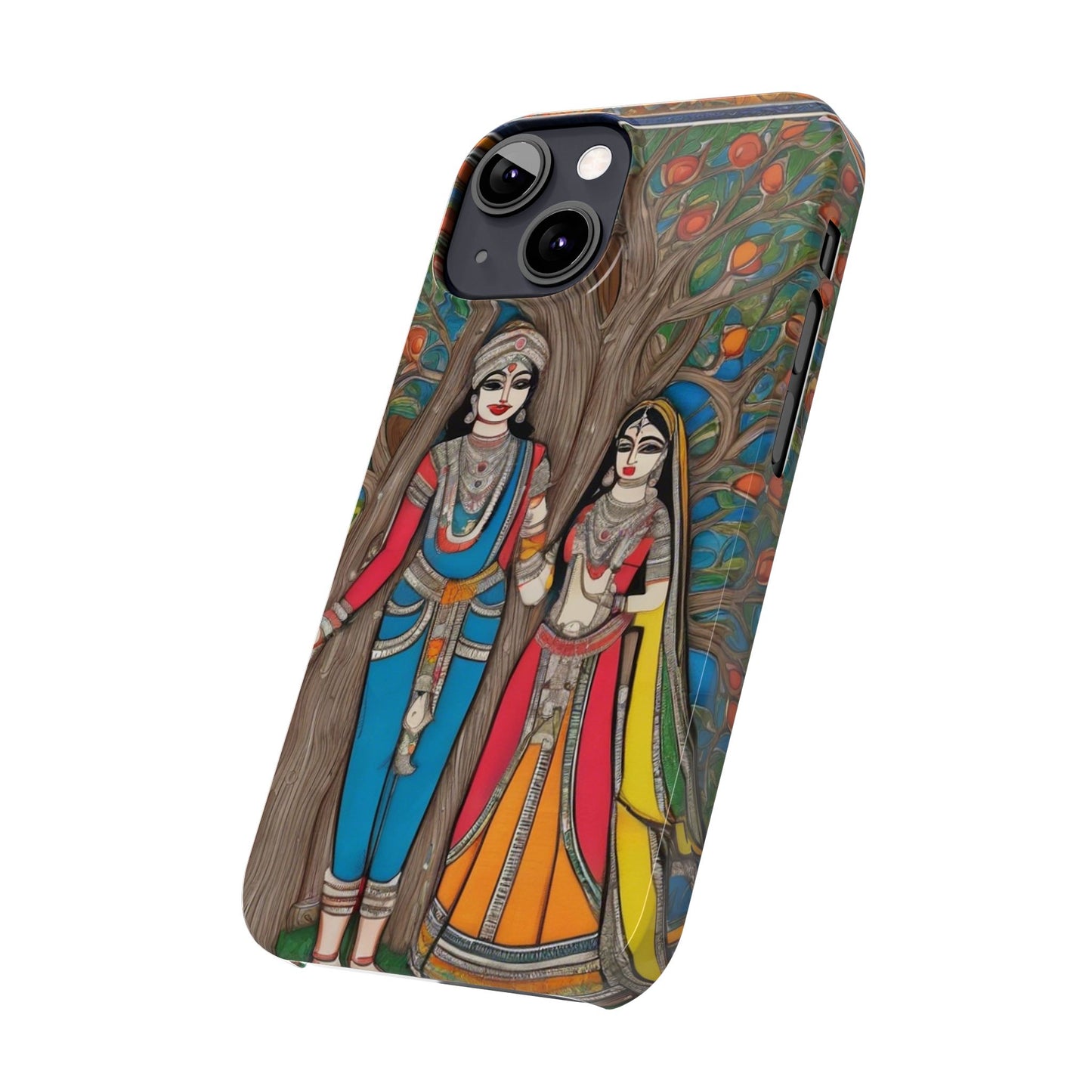 Classic Madhubani Radha Krishna Painting Night Slim Phone Case | Artloom Gallery