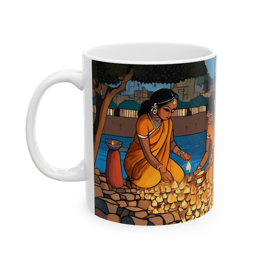 Festive Diwali Mug – Riverbank Diyas Design (11oz/15oz) | Artloom Gallery