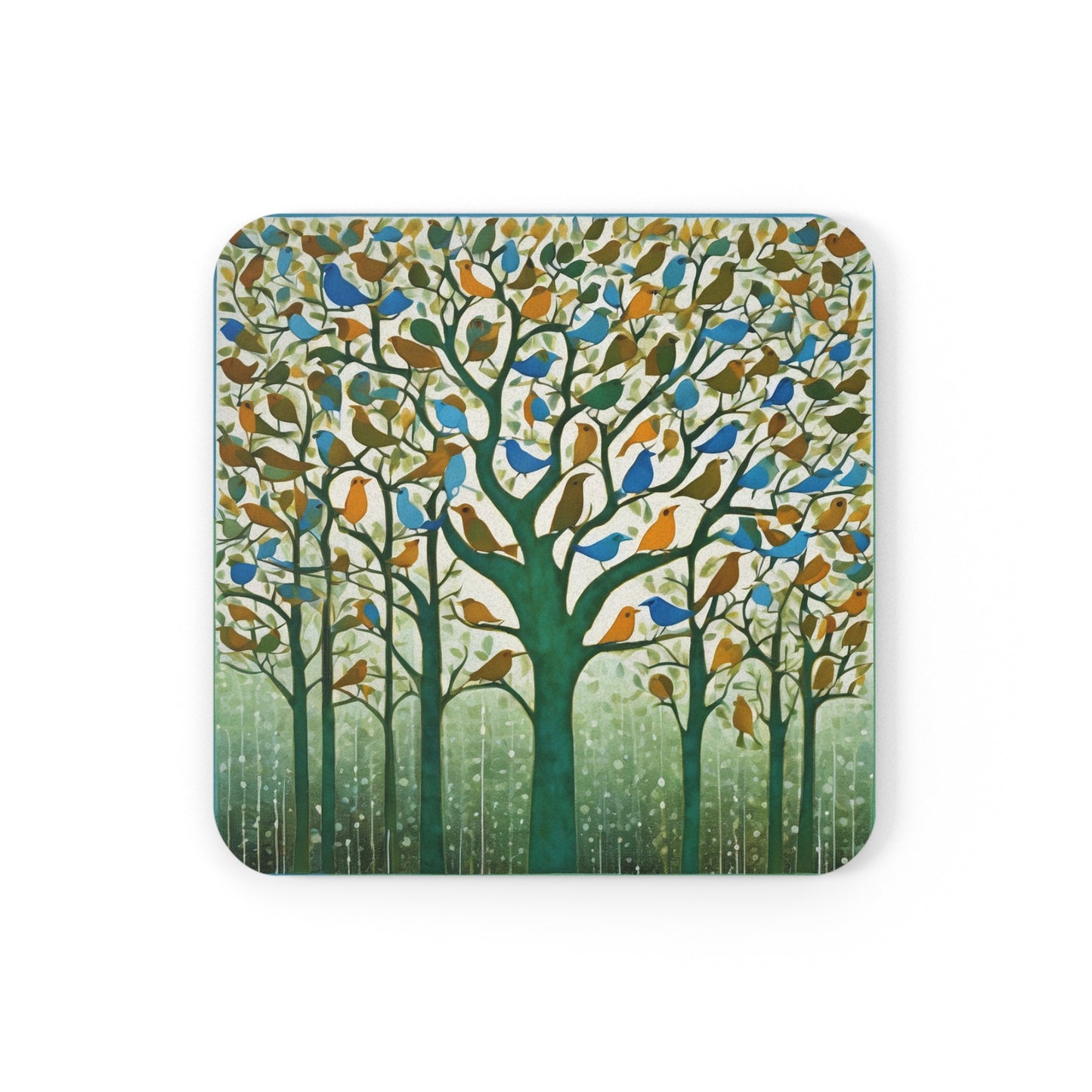Gond Art – Birds Singing in the Rain | Coaster Set (Square & Round) | Artloom Gallery
