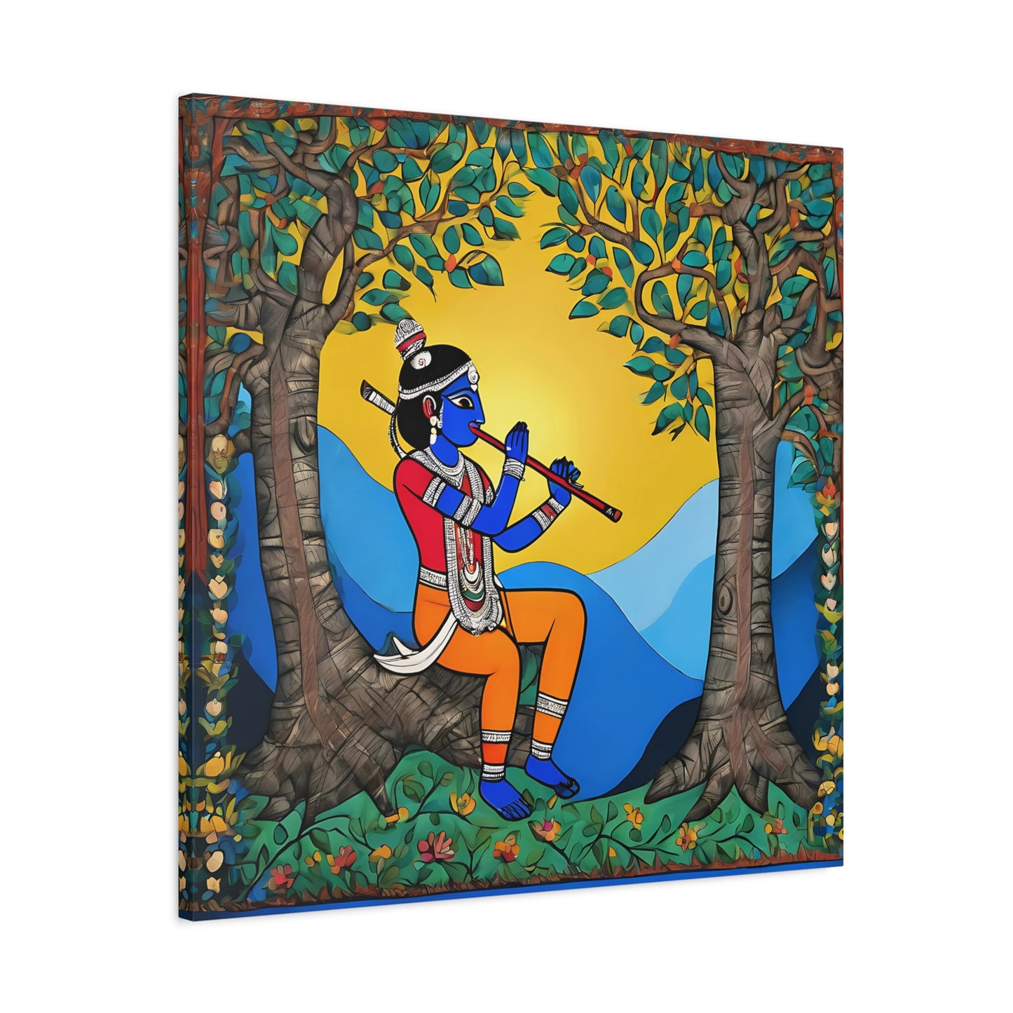 Lord Krishna Madhubani Style Canvas Print | Artloom Gallery