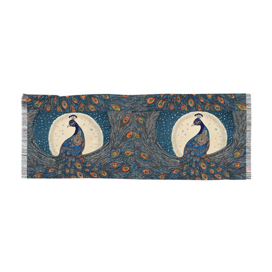 Peacocks in the Rain – Madhubani Print -  Light Scarf (27x71 in) | Artloom Gallery