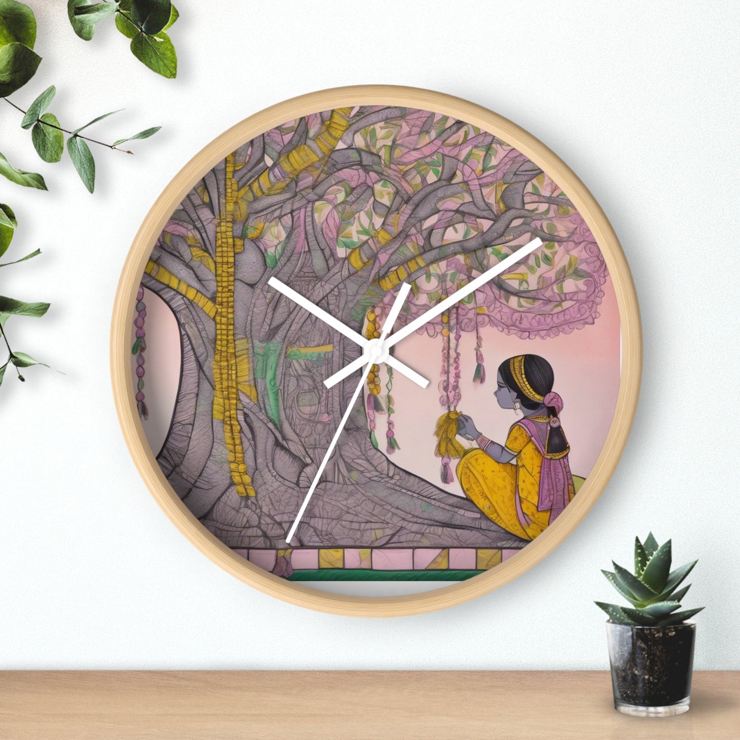 Madhubani Folk Art Wishing Tree - Boho Wall Clock | Artloom Gallery