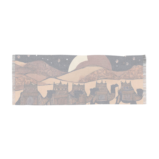 Moonlit Camel Caravan - Artistic Print – Light Scarf (27x71 in) | Artloom Gallery