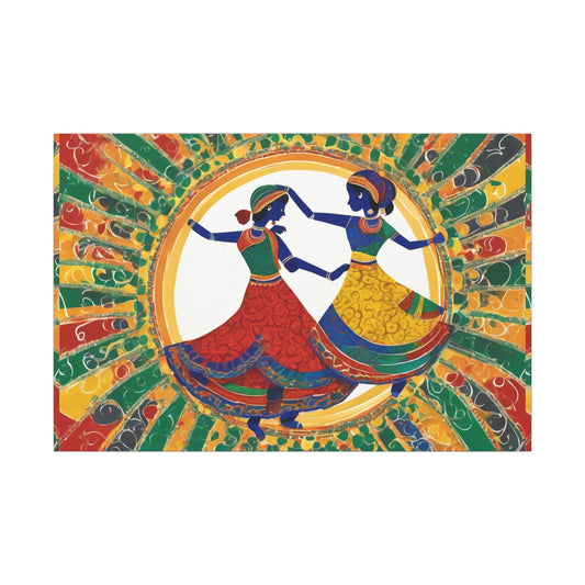 Garba Night Celebration Warli Art Canvas Print | Artloom Gallery