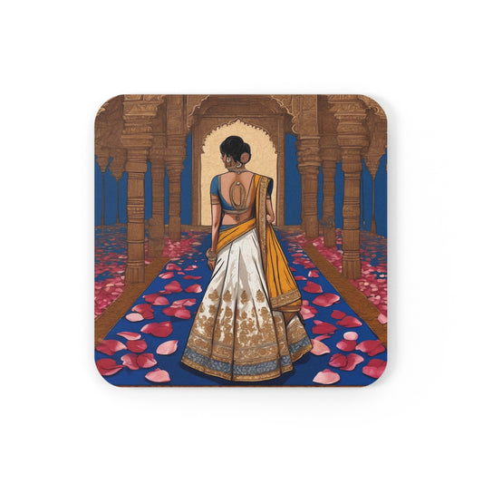 Indian Bride Walking the Aisle – Artistic Coaster Set (Square & Round) | Artloom Gallery