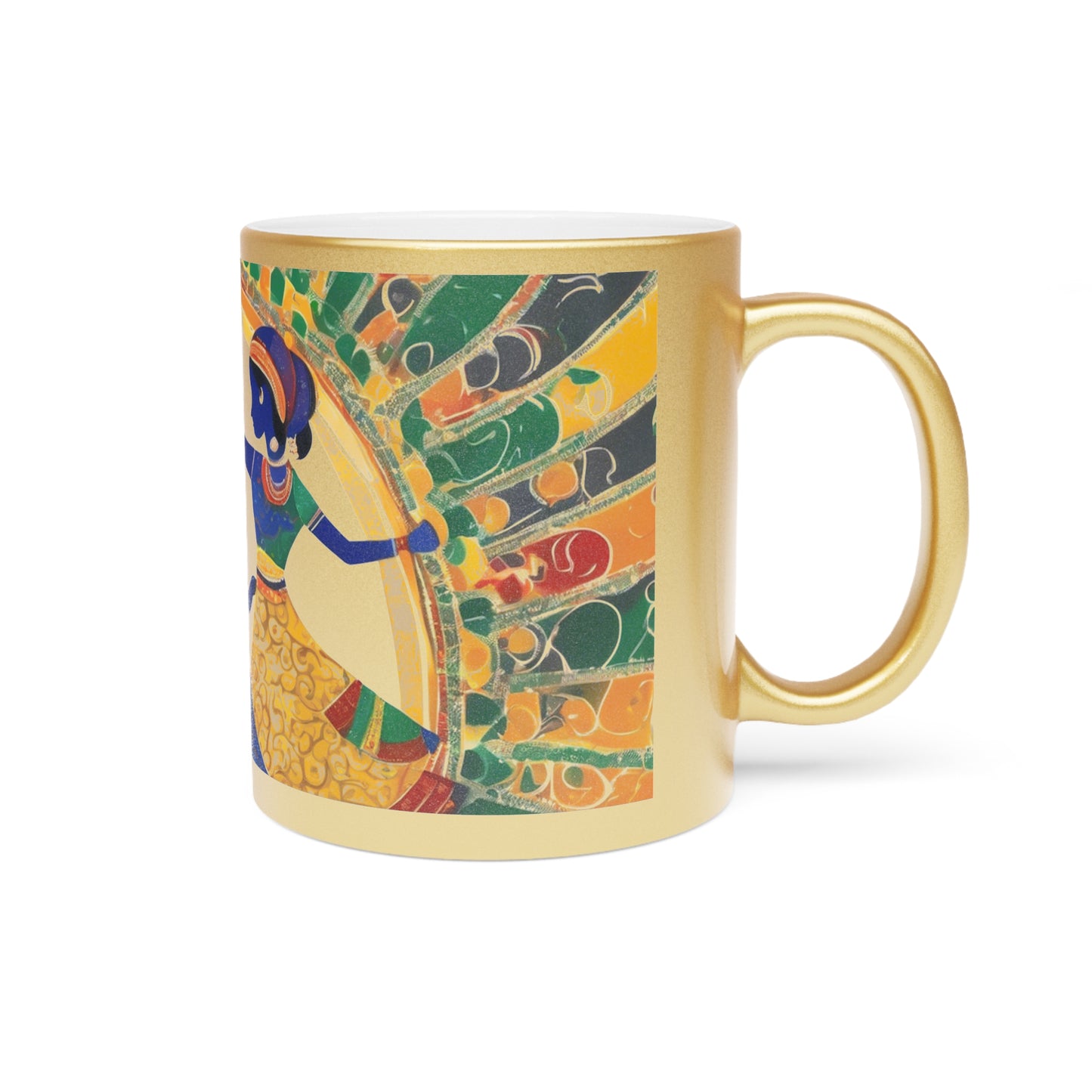 Warli Art Women Dancing Garba – Metallic Coffee Mug (Gold/Silver, 11oz) | Artloom Gallery
