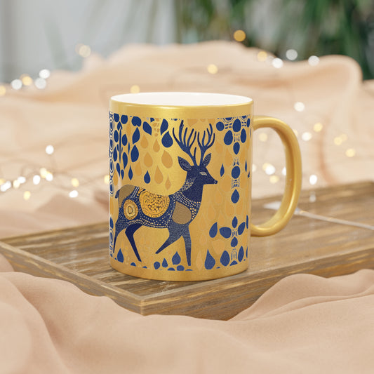 Gond Tribal Deer Design – Metallic Coffee Mug (Gold/Silver, 11oz) | Artloom Gallery