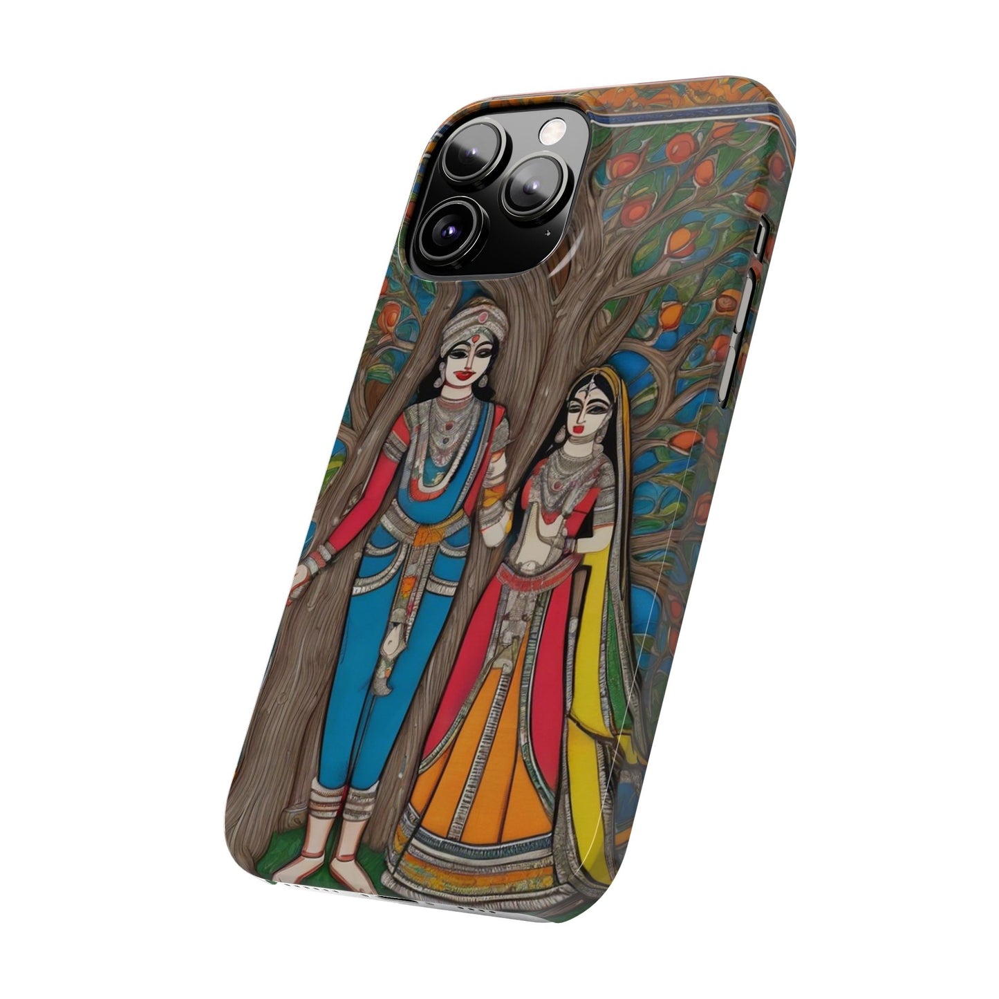 Classic Madhubani Radha Krishna Painting Night Slim Phone Case | Artloom Gallery