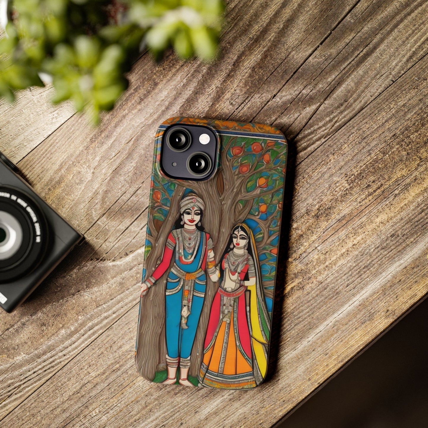 Classic Madhubani Radha Krishna Painting Night Slim Phone Case | Artloom Gallery