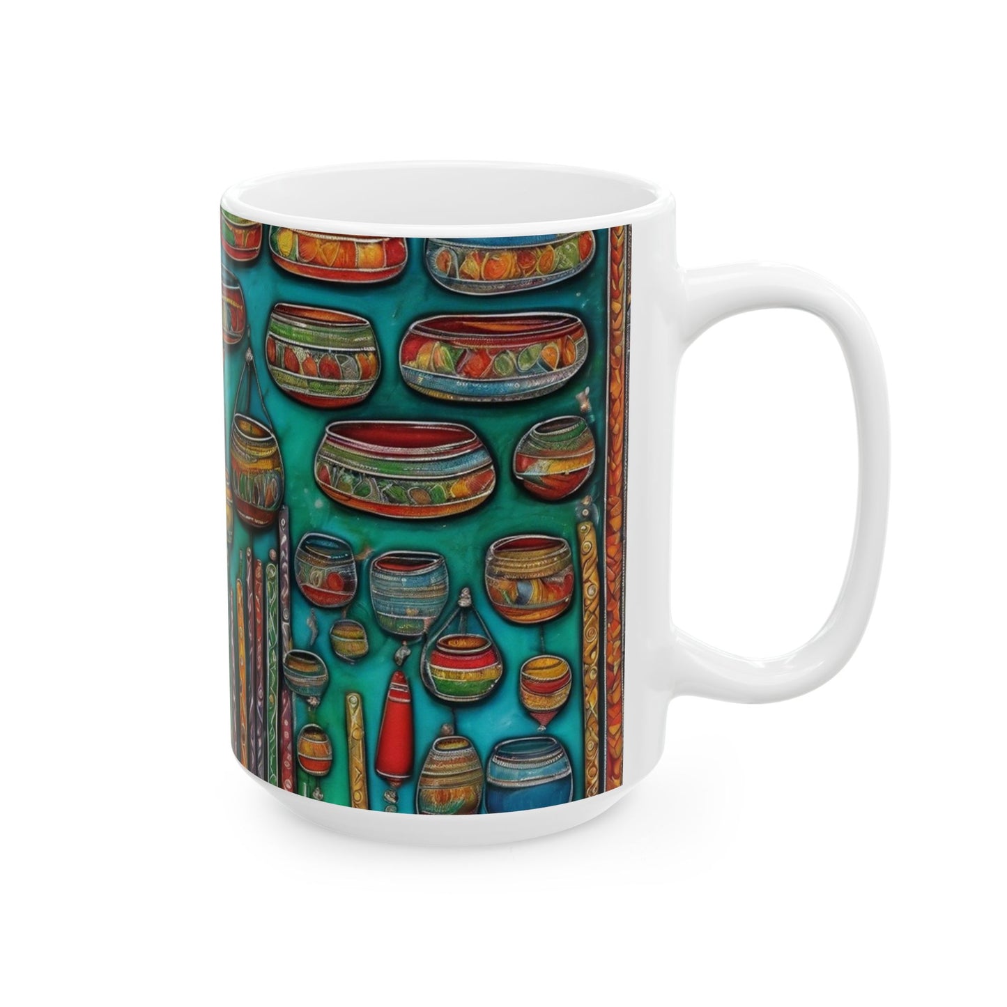 Coffee Mug - Kalamkari Art of a Bustling Bazaar Shop