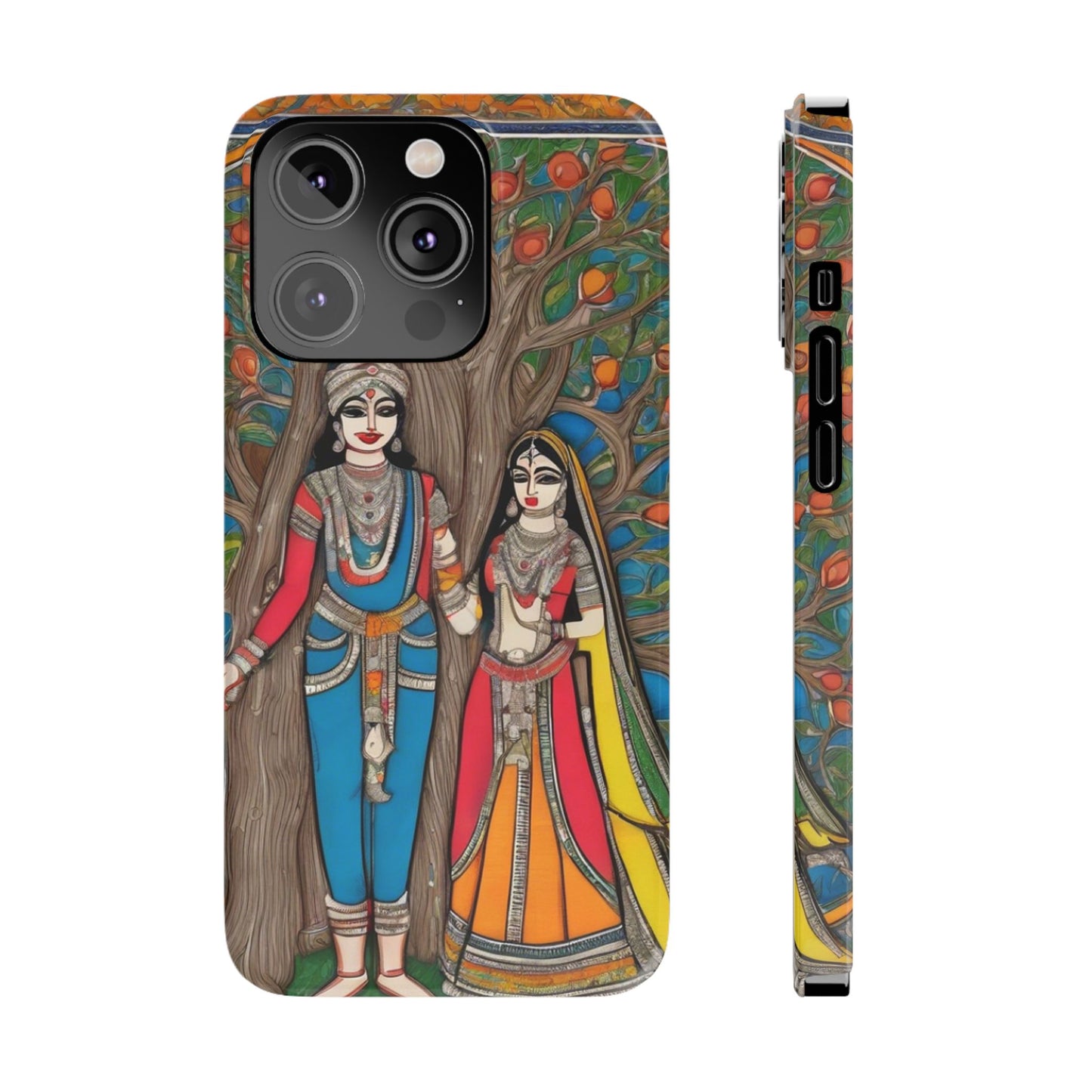 Classic Madhubani Radha Krishna Painting Night Slim Phone Case | Artloom Gallery