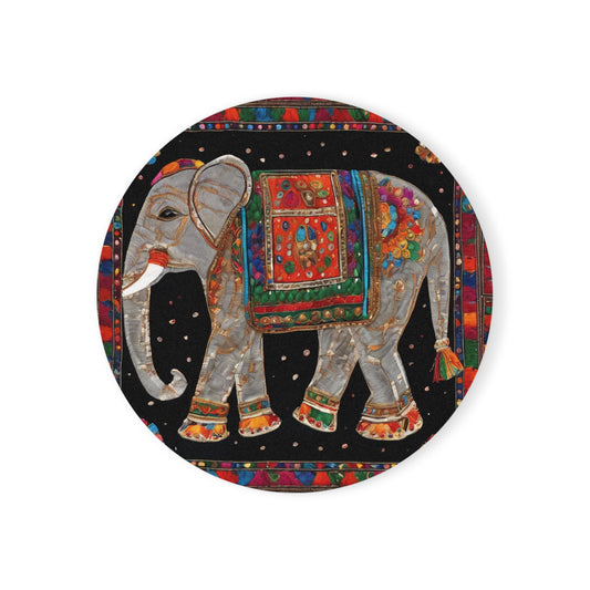 Rajasthani Elephant – Madhubani Coaster Set (Square & Round) | Artloom Gallery