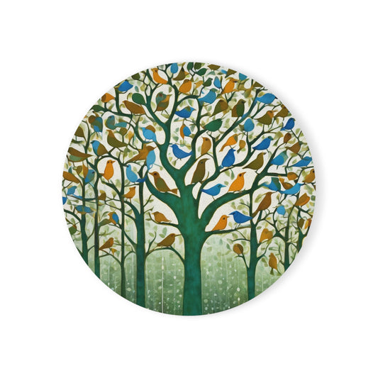 Gond Art – Birds Singing in the Rain | Coaster Set (Square & Round) | Artloom Gallery